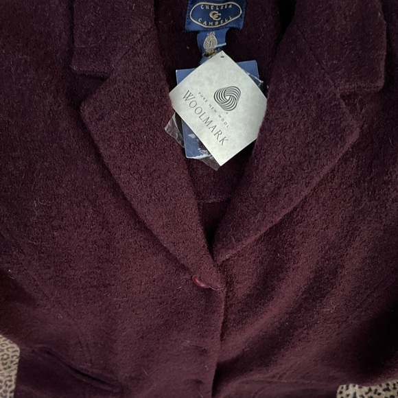 Burgundy Wool Blend Blazer Notched Lapels - Picture 3 of 7